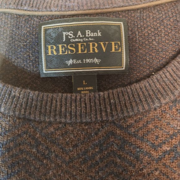 Jos A Bank Reserve Lambs Wool Crewneck Sweater Brown & Black Herringbone Large - Picture 6 of 11